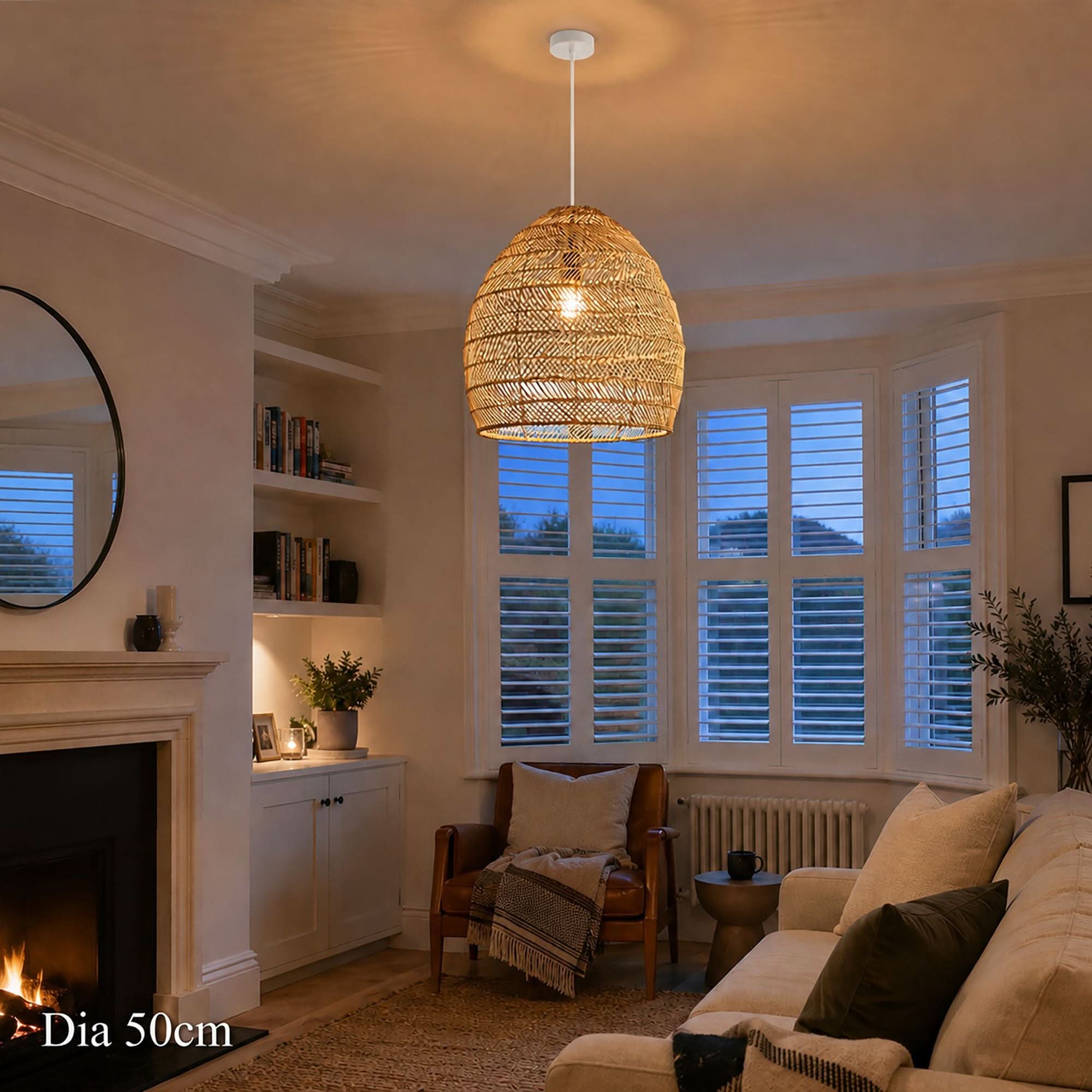 Cella-Lightsin Natural Rattan Pendant Light with Optional Woven Inner Sphere
