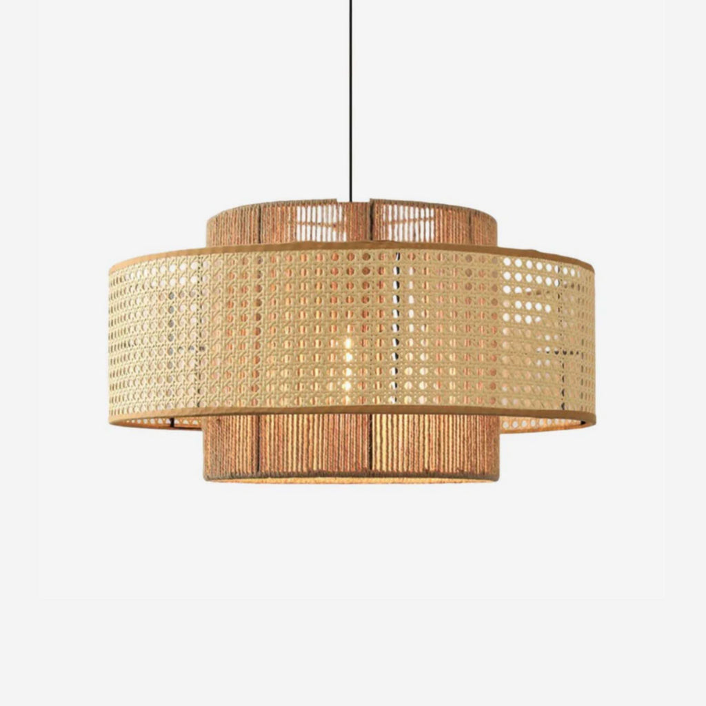 Lightsin Natural Woven Rattan and Hemp Rope Rustic Pendant Light Fixture