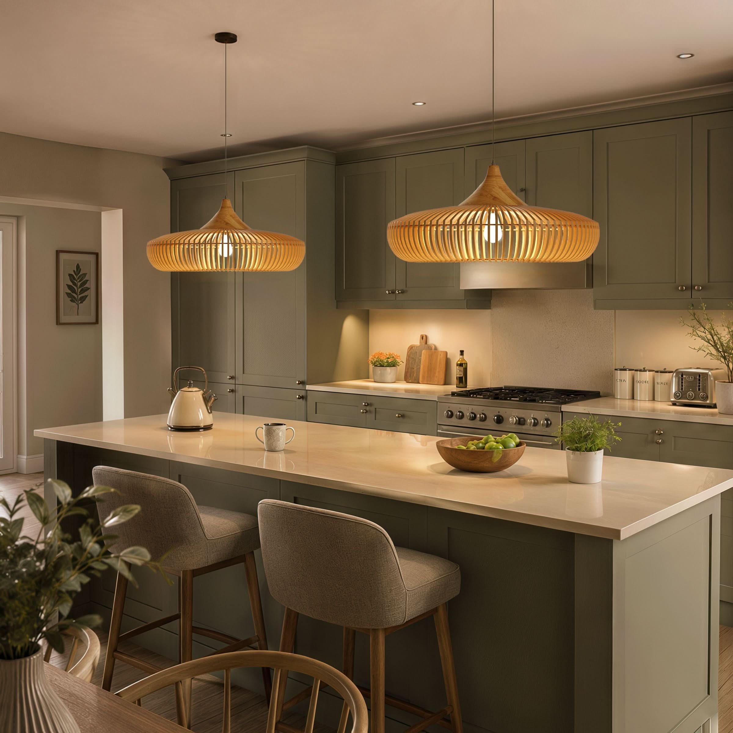 Lightsin Shadome Handcrafted Wooden Kitchen Pendant Light