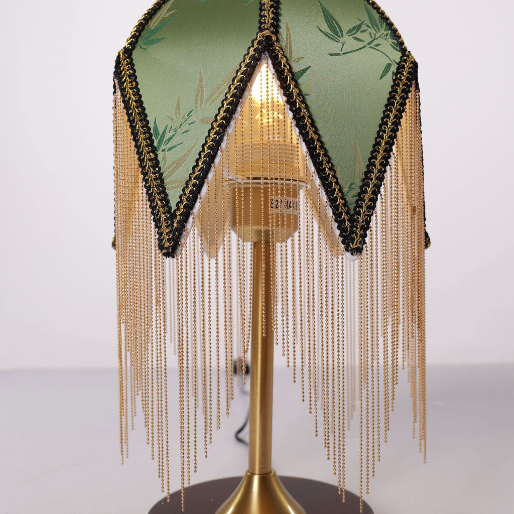 Mid-Century Vintage Tassel Table Lamp | Antique Brass & Fabric Bedside Lamp