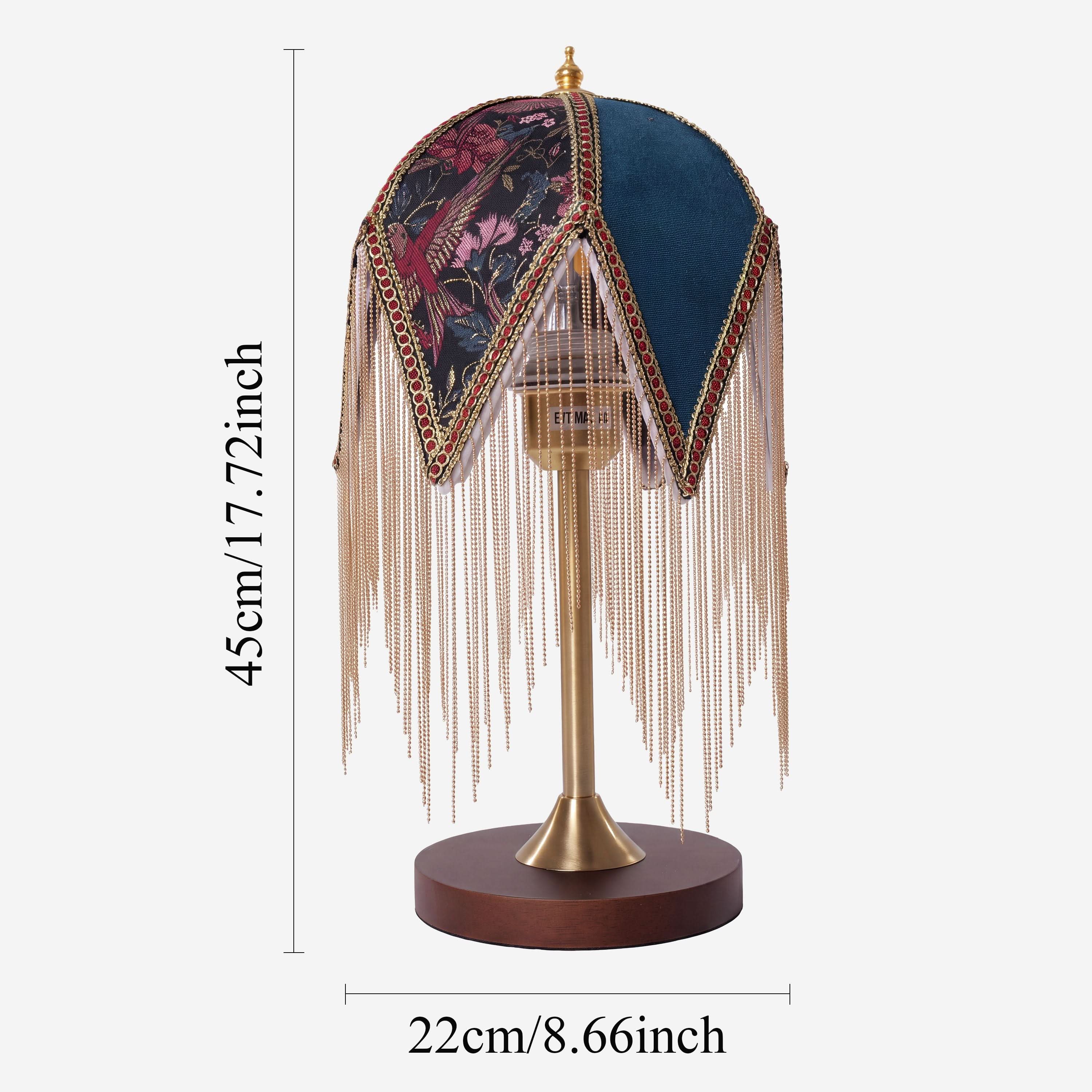 Mid-Century Vintage Tassel Table Lamp | Antique Brass & Fabric Bedside Lamp