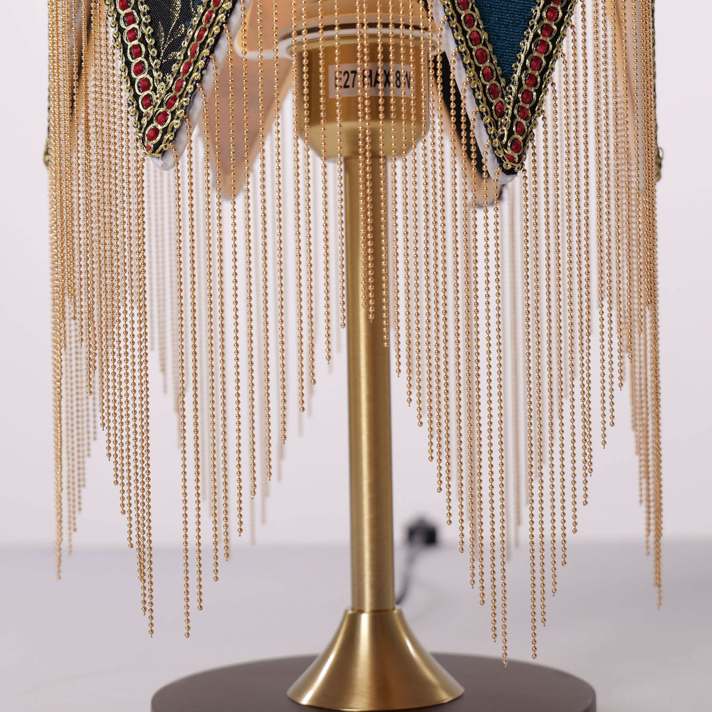 Mid-Century Vintage Tassel Table Lamp | Antique Brass & Fabric Bedside Lamp