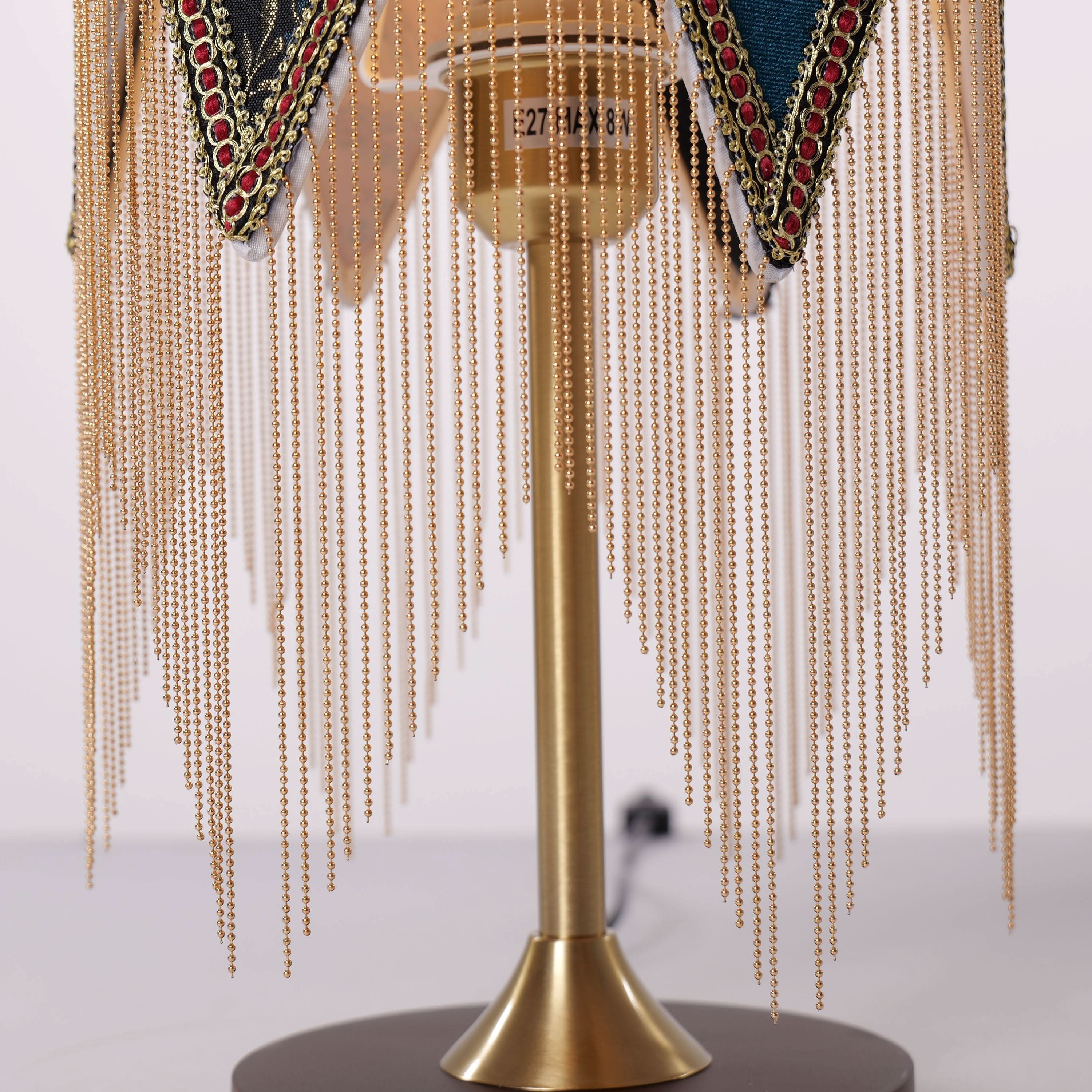Mid-Century Vintage Tassel Table Lamp | Antique Brass & Fabric Bedside Lamp