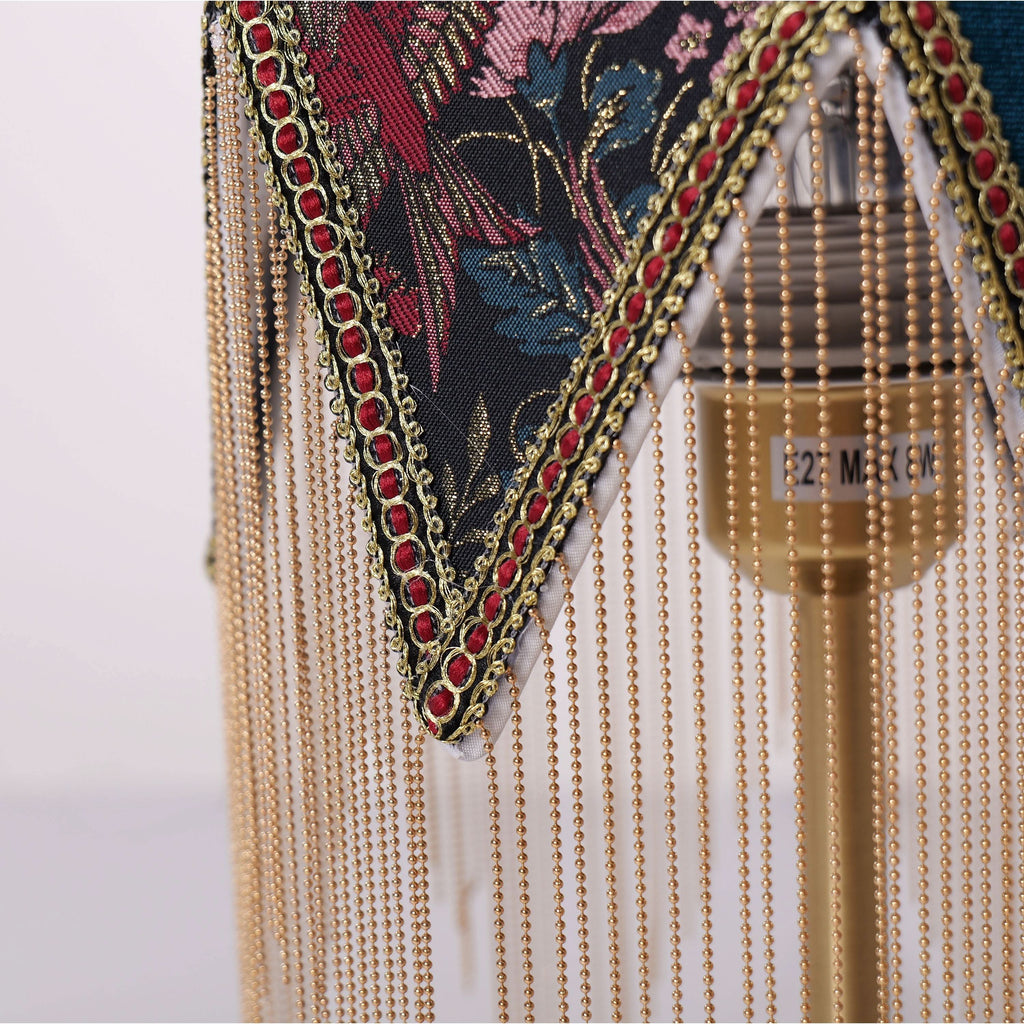 Mid-Century Vintage Tassel Table Lamp | Antique Brass & Fabric Bedside Lamp