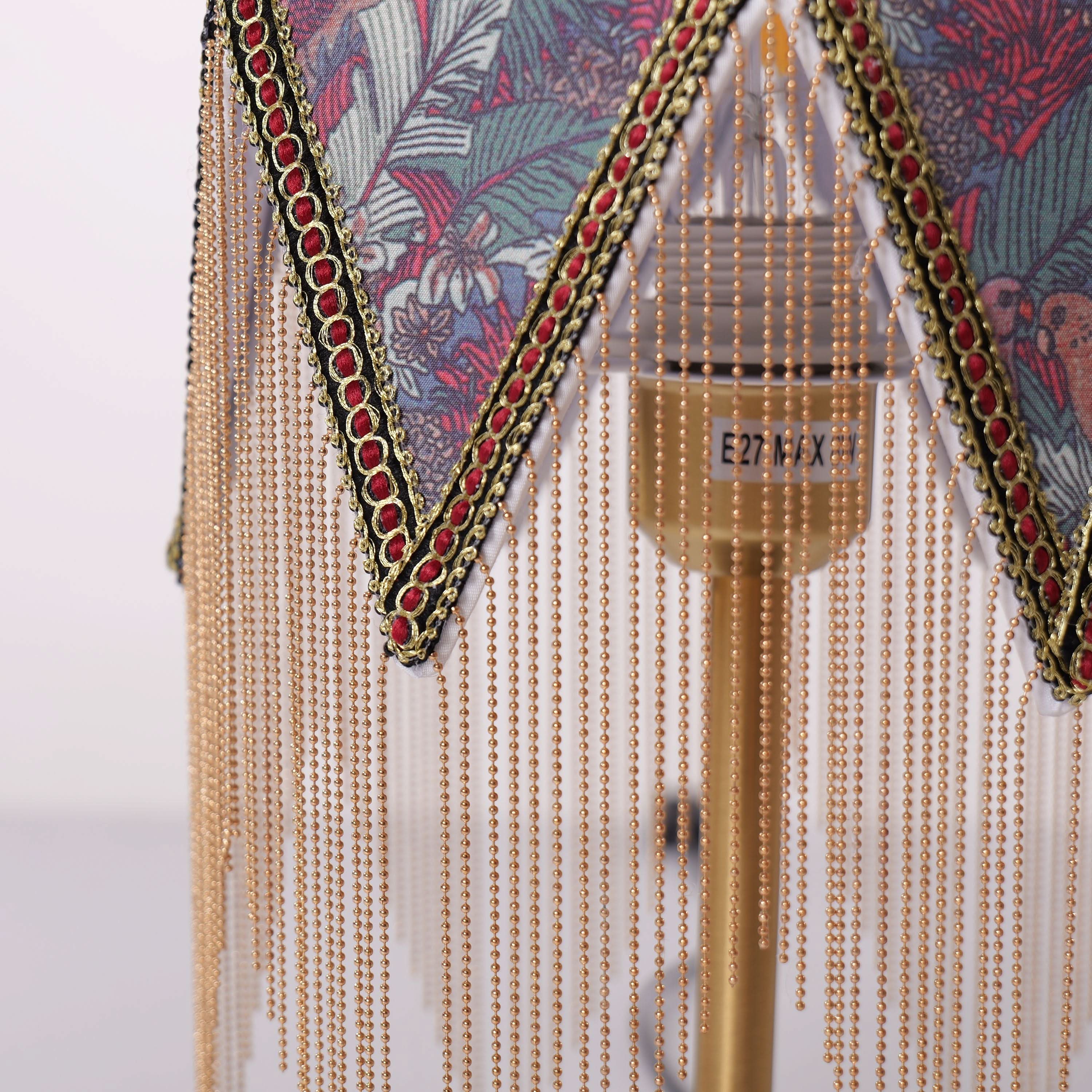 Mid-Century Vintage Tassel Table Lamp | Antique Brass & Fabric Bedside Lamp