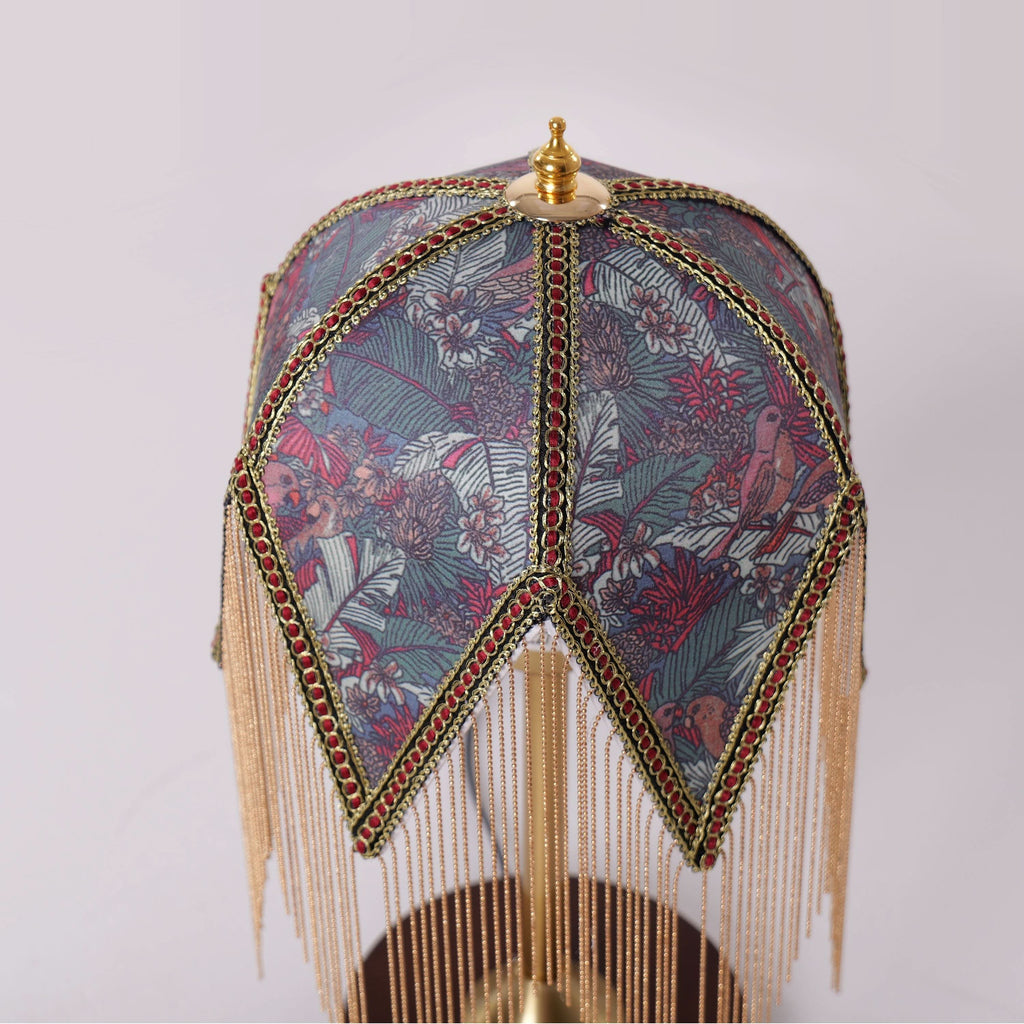 Mid-Century Vintage Tassel Table Lamp | Antique Brass & Fabric Bedside Lamp