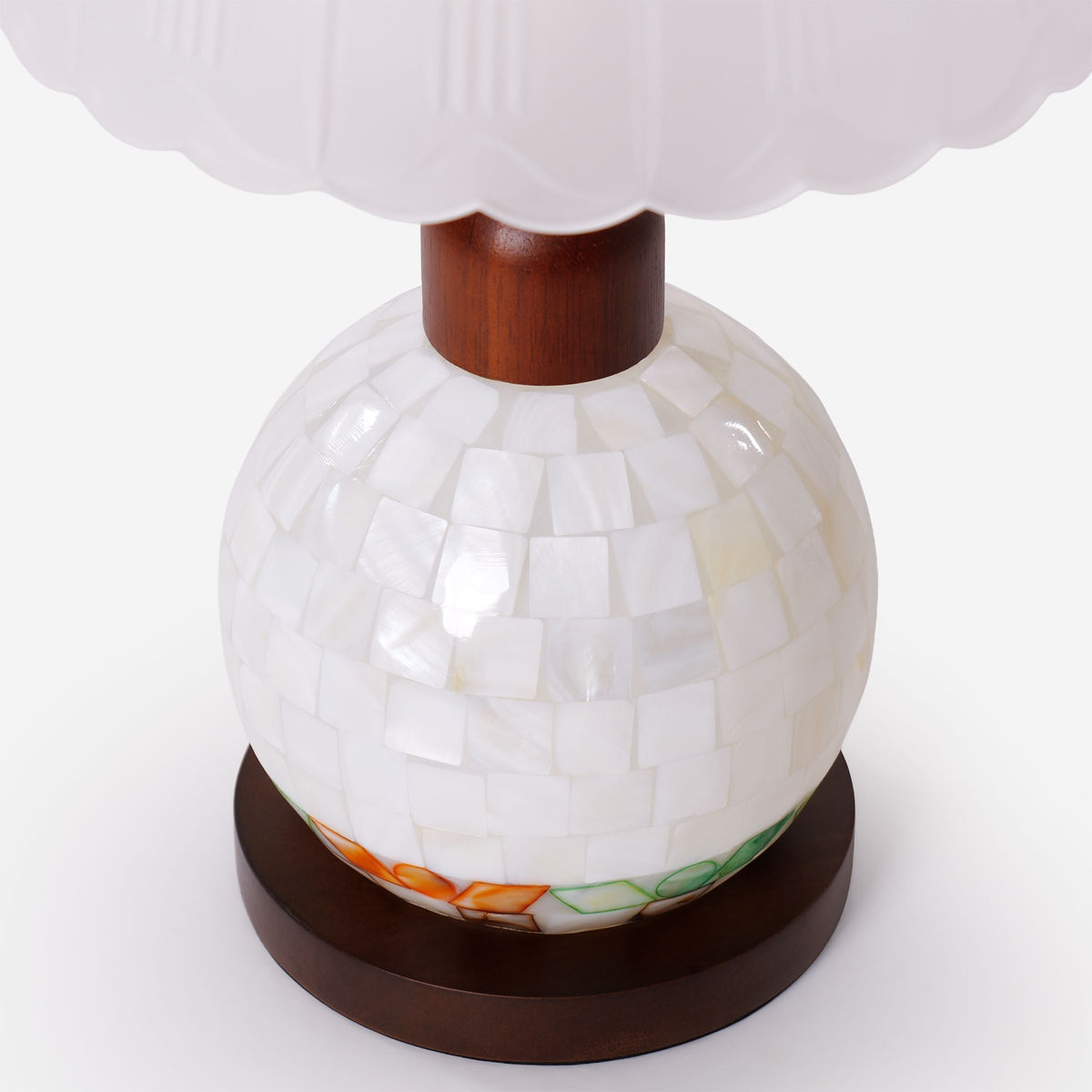 Mosaic Mother-of-Pearl Table Lamp - Coastal Glass & Wood Bedside Light
