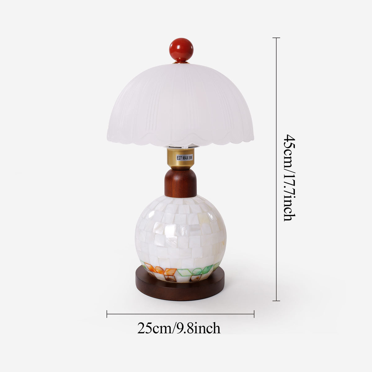 Mosaic Mother-of-Pearl Table Lamp - Coastal Glass & Wood Bedside Light