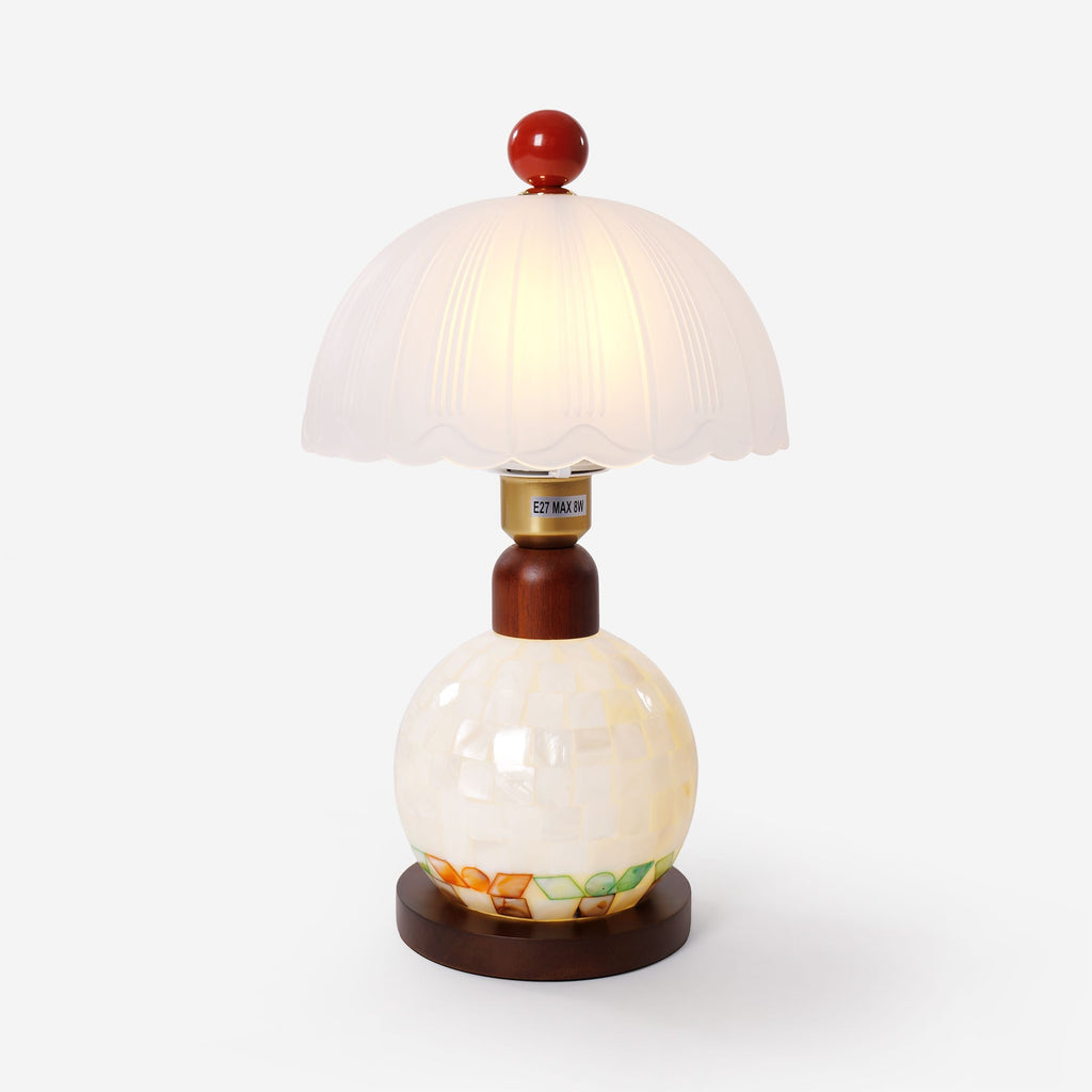 Mosaic Mother-of-Pearl Table Lamp - Coastal Glass & Wood Bedside Light