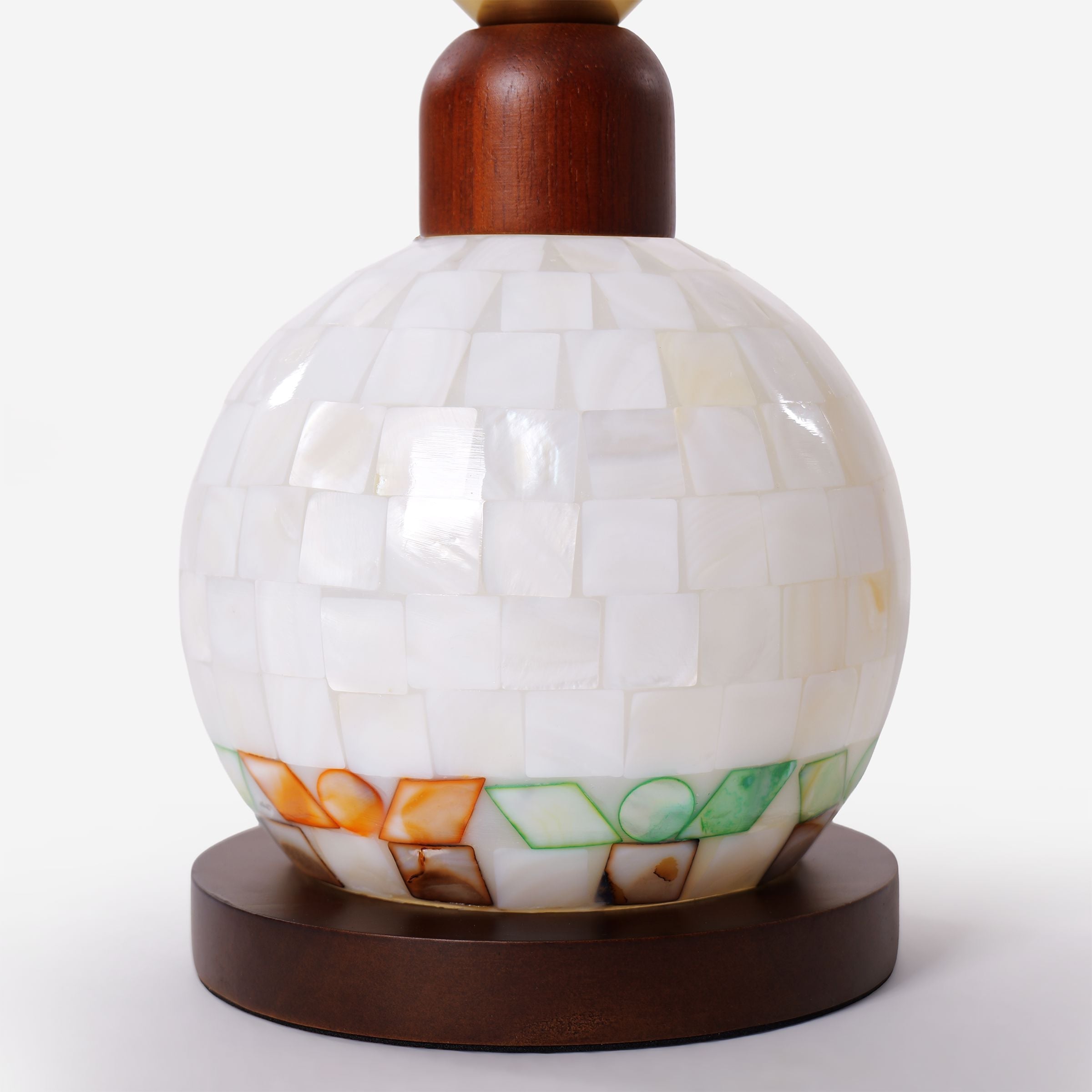 Mosaic Mother-of-Pearl Table Lamp - Coastal Glass & Wood Bedside Light