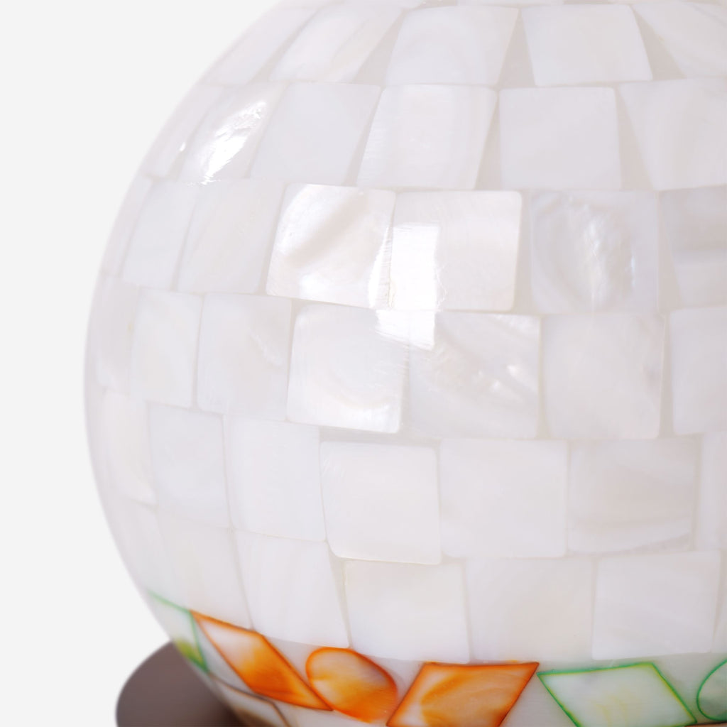 Mosaic Mother-of-Pearl Table Lamp - Coastal Glass & Wood Bedside Light