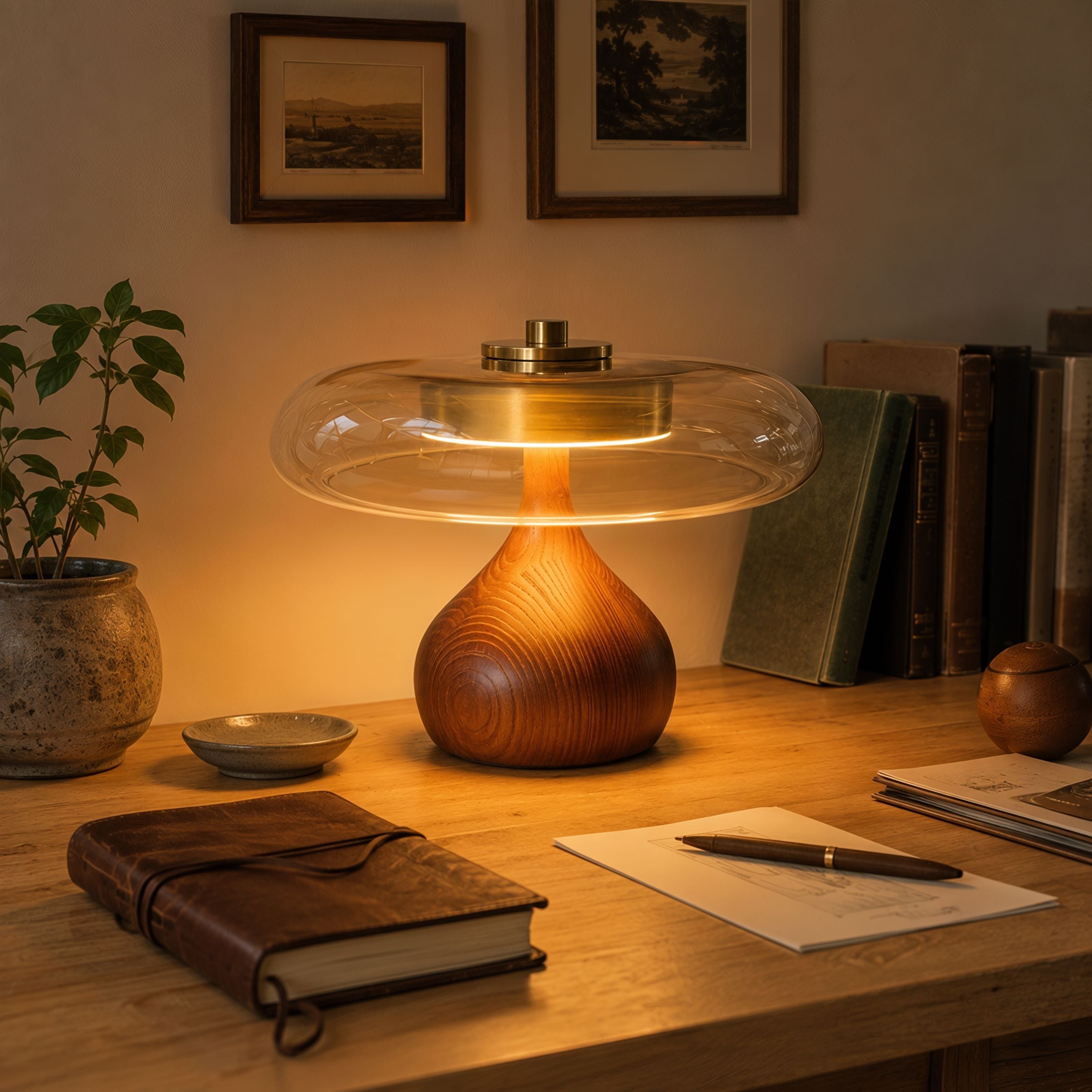 Ash Wood Glass Table Lamp