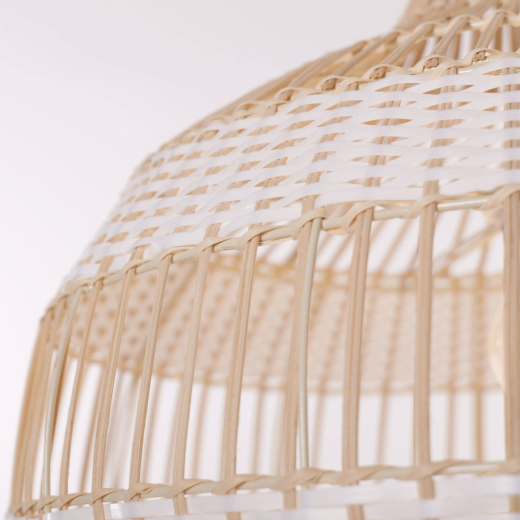Dewlight-Handwoven Half White Rattan Pendant Light | Kitchen Island Pendant Lamp