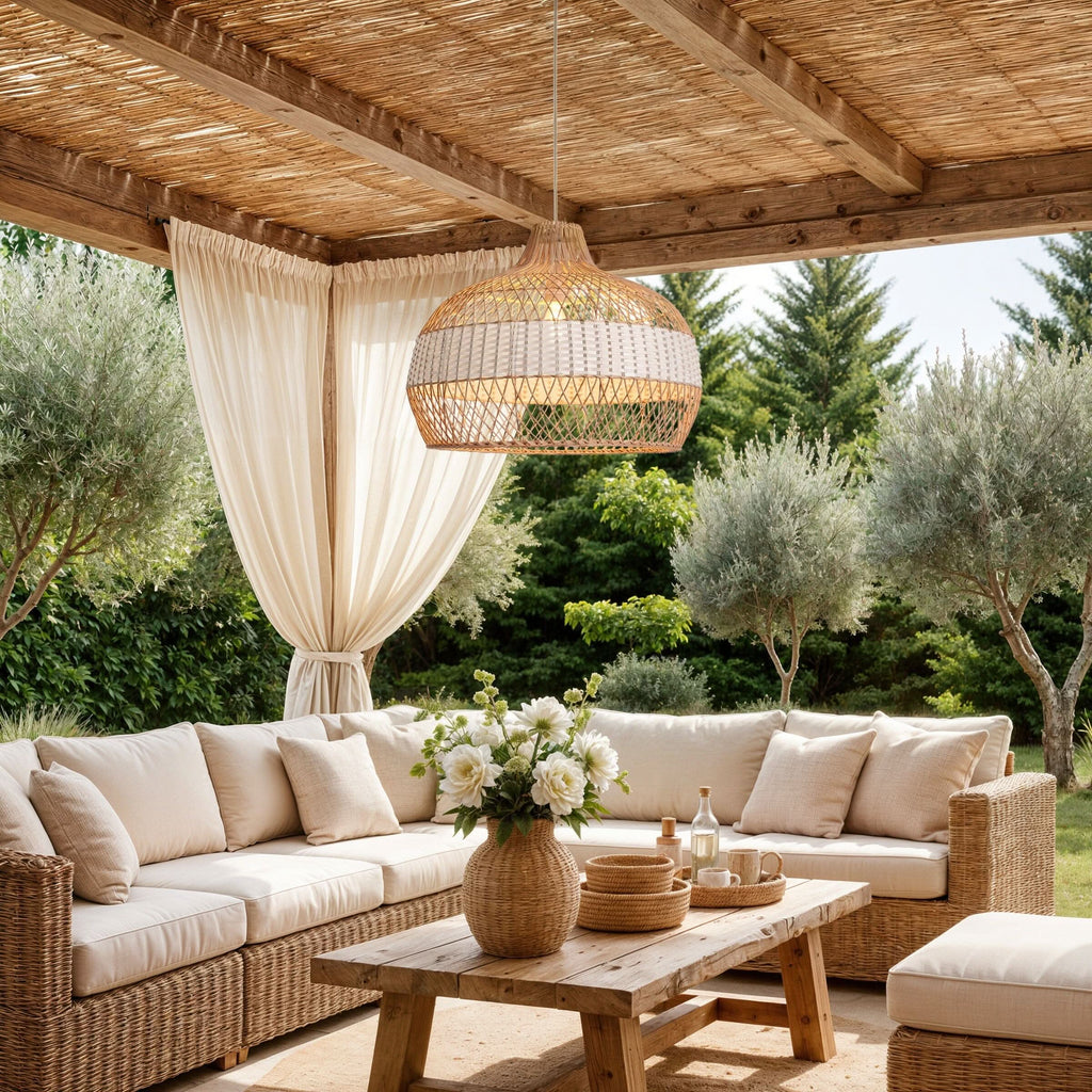Dewlight-Handwoven Half White Rattan Pendant Light | Kitchen Island Pendant Lamp