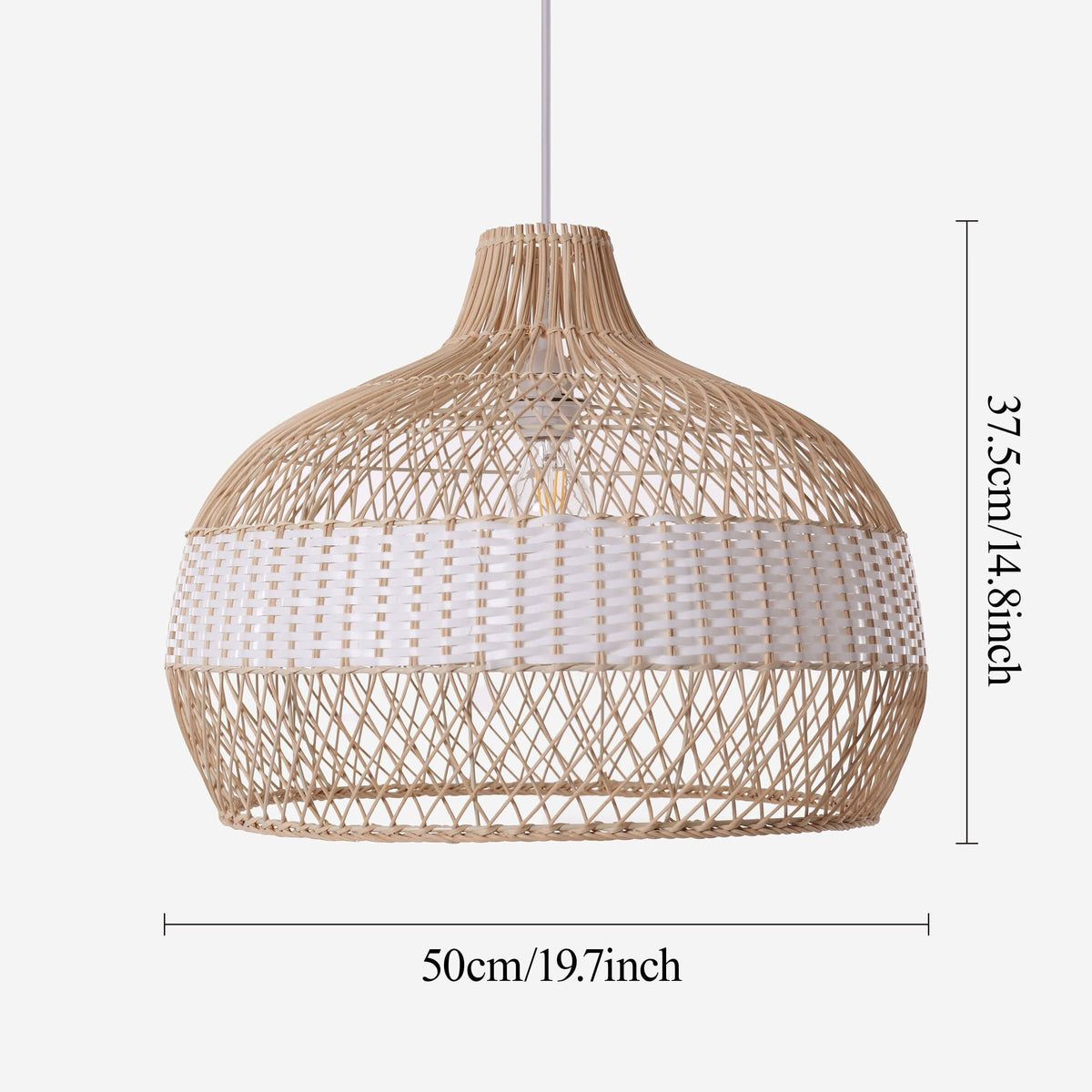 Dewlight-Handwoven Half White Rattan Pendant Light | Kitchen Island Pendant Lamp
