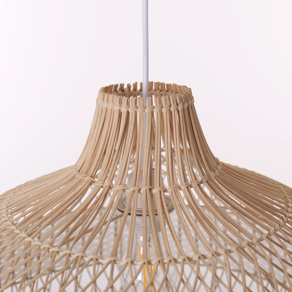 Dewlight-Handwoven Half White Rattan Pendant Light | Kitchen Island Pendant Lamp