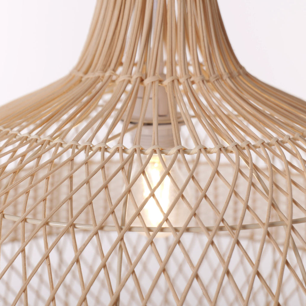 Dewlight-Handwoven Half White Rattan Pendant Light | Kitchen Island Pendant Lamp