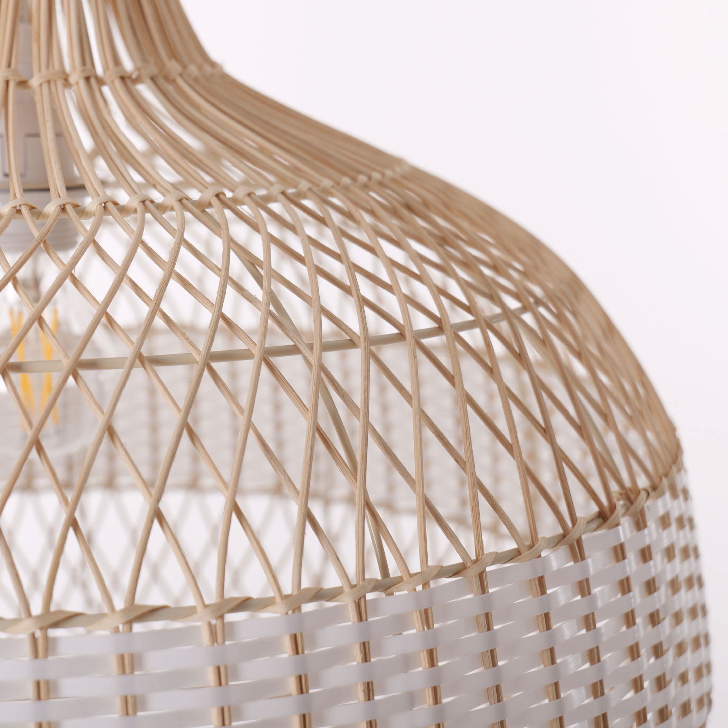 Dewlight-Handwoven Half White Rattan Pendant Light | Kitchen Island Pendant Lamp