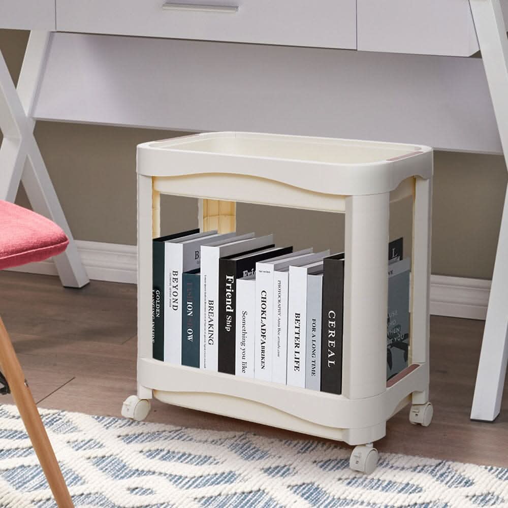 Cream White 2-Tier Rolling Storage Cart (52×30×52cm)