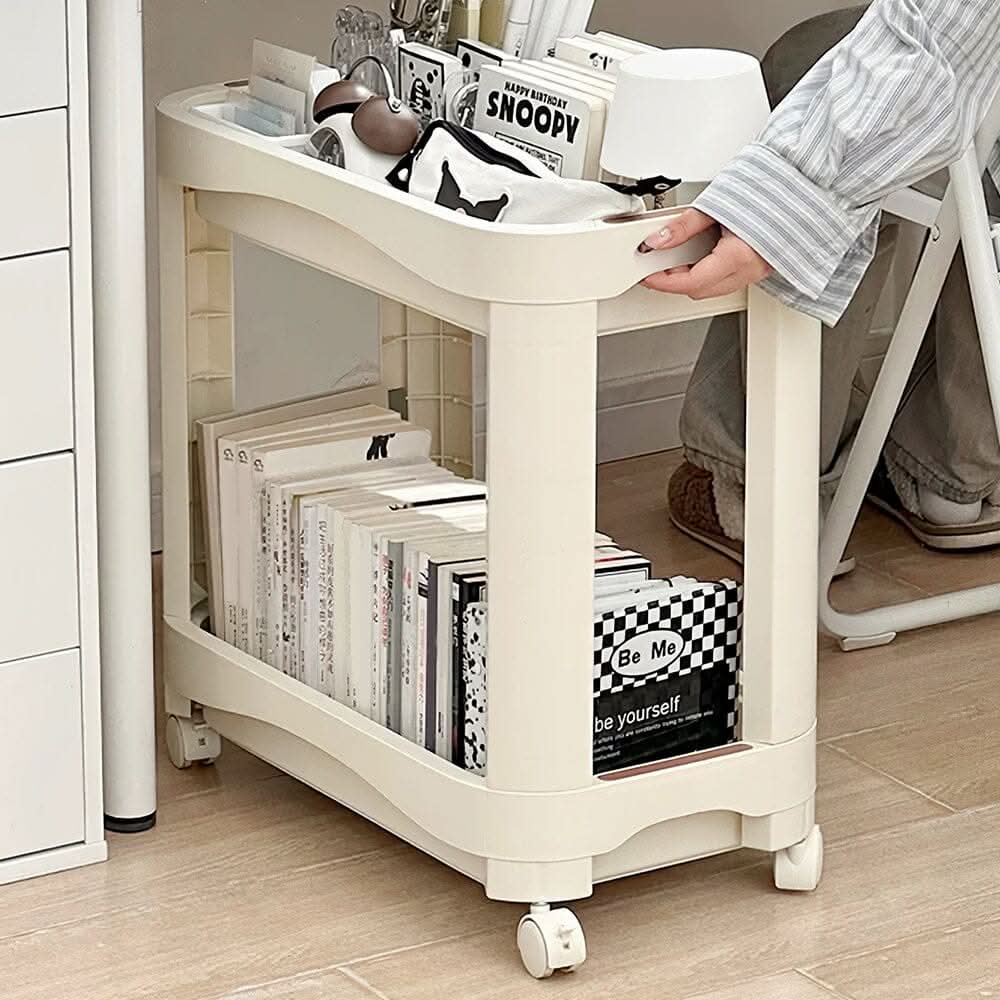 Cream White 2-Tier Rolling Storage Cart (52×30×52cm)