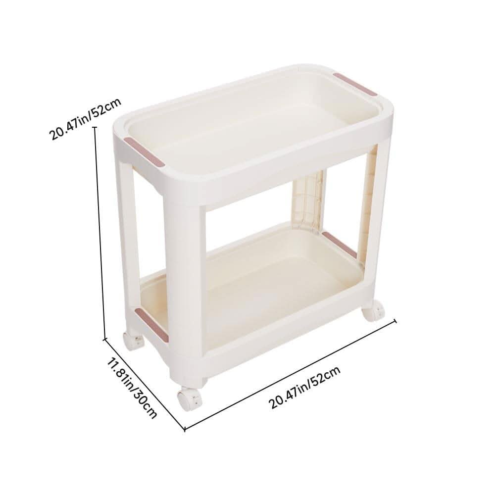 Cream White 2-Tier Rolling Storage Cart (52×30×52cm)
