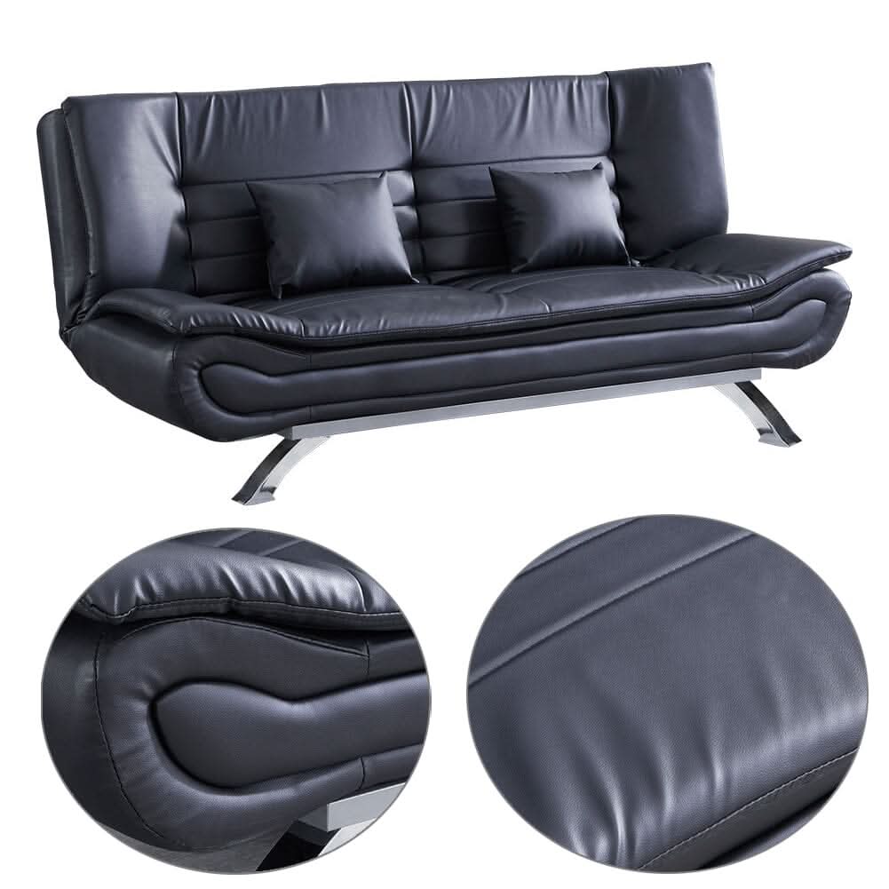 6ft Wide Sofa Bed Black 3 Seater Recliner PU Leather