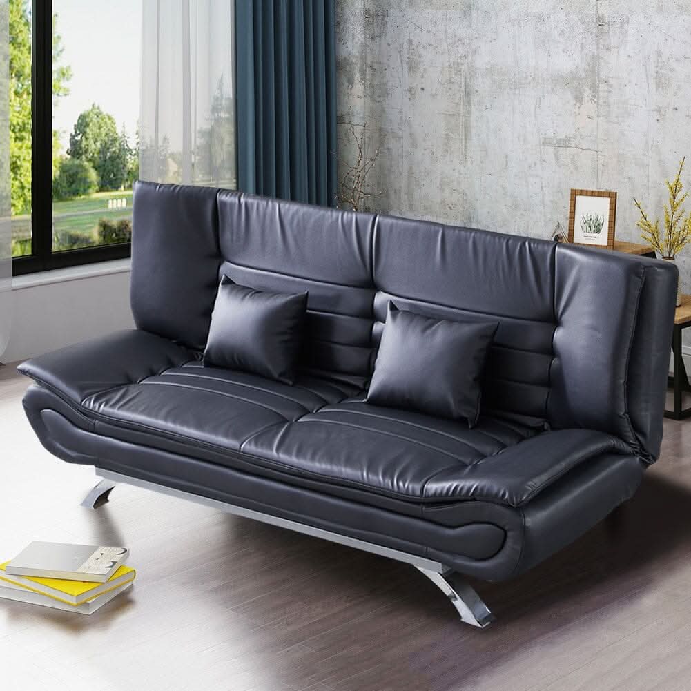6ft Wide Sofa Bed Black 3 Seater Recliner PU Leather