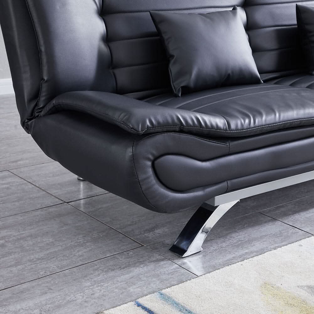 6ft Wide Sofa Bed Black 3 Seater Recliner PU Leather