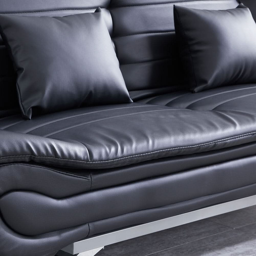 6ft Wide Sofa Bed Black 3 Seater Recliner PU Leather