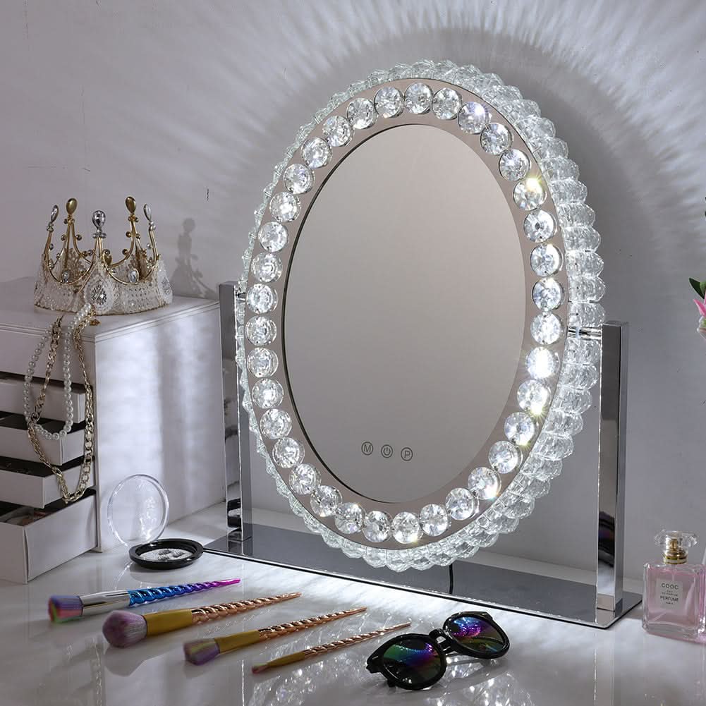 51cm H Hollywood LED Oval Makeup Mirror with Luxury Crystal