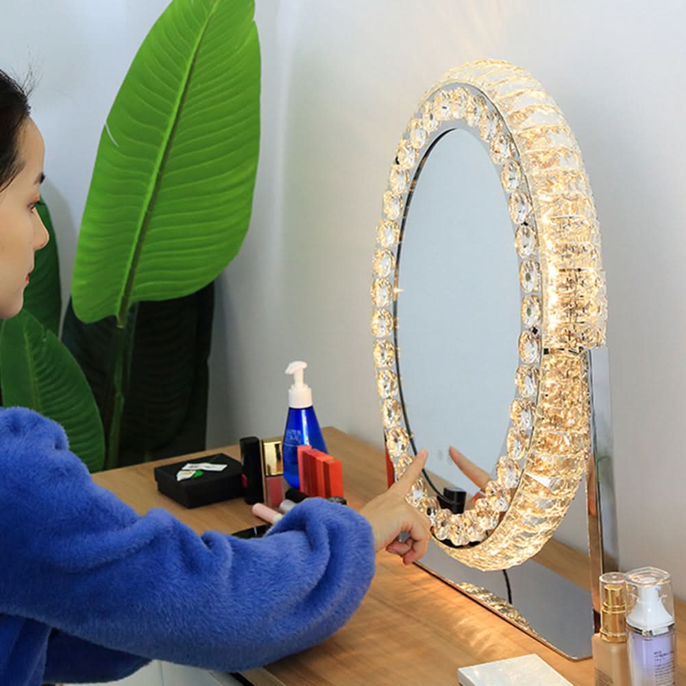 51cm H Hollywood LED Oval Makeup Mirror with Luxury Crystal