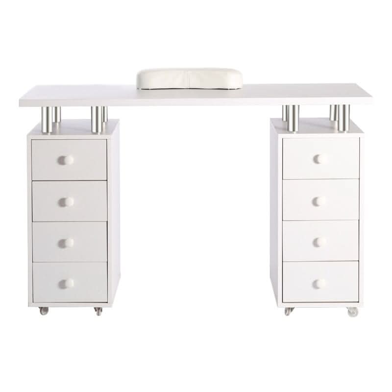 120cm W White Professional Manicure Table on Wheels with 8 Drawer