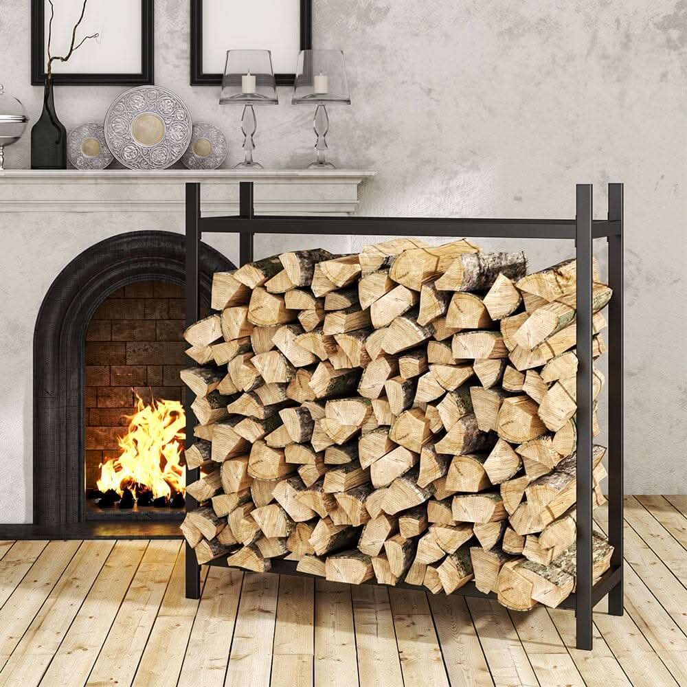 122cm W Iron Black Firewood Logs Holder Indoor Outdoor