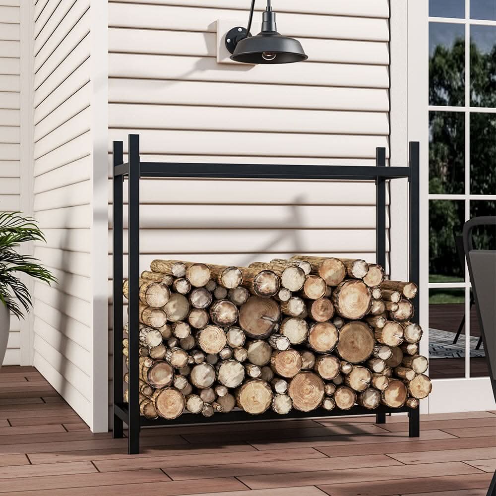 122cm W Iron Black Firewood Logs Holder Indoor Outdoor