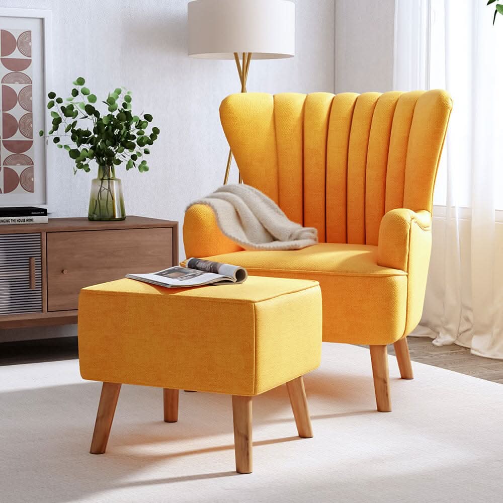 77cm W Occasion Faux Wool Wingback Chair Padded Armchair and Footstool