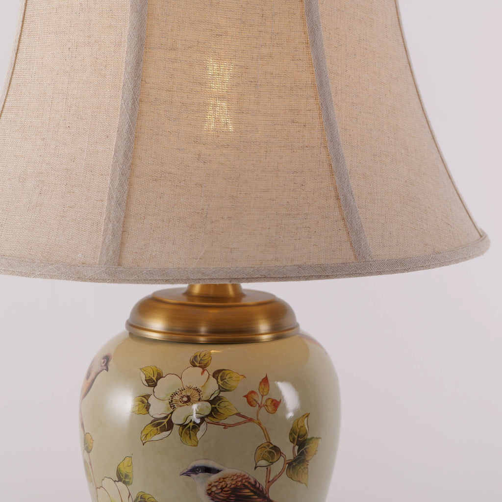 Lightsin Vintage Camellia Ceramic Table Lamp with Copper Base and Fabric Shade