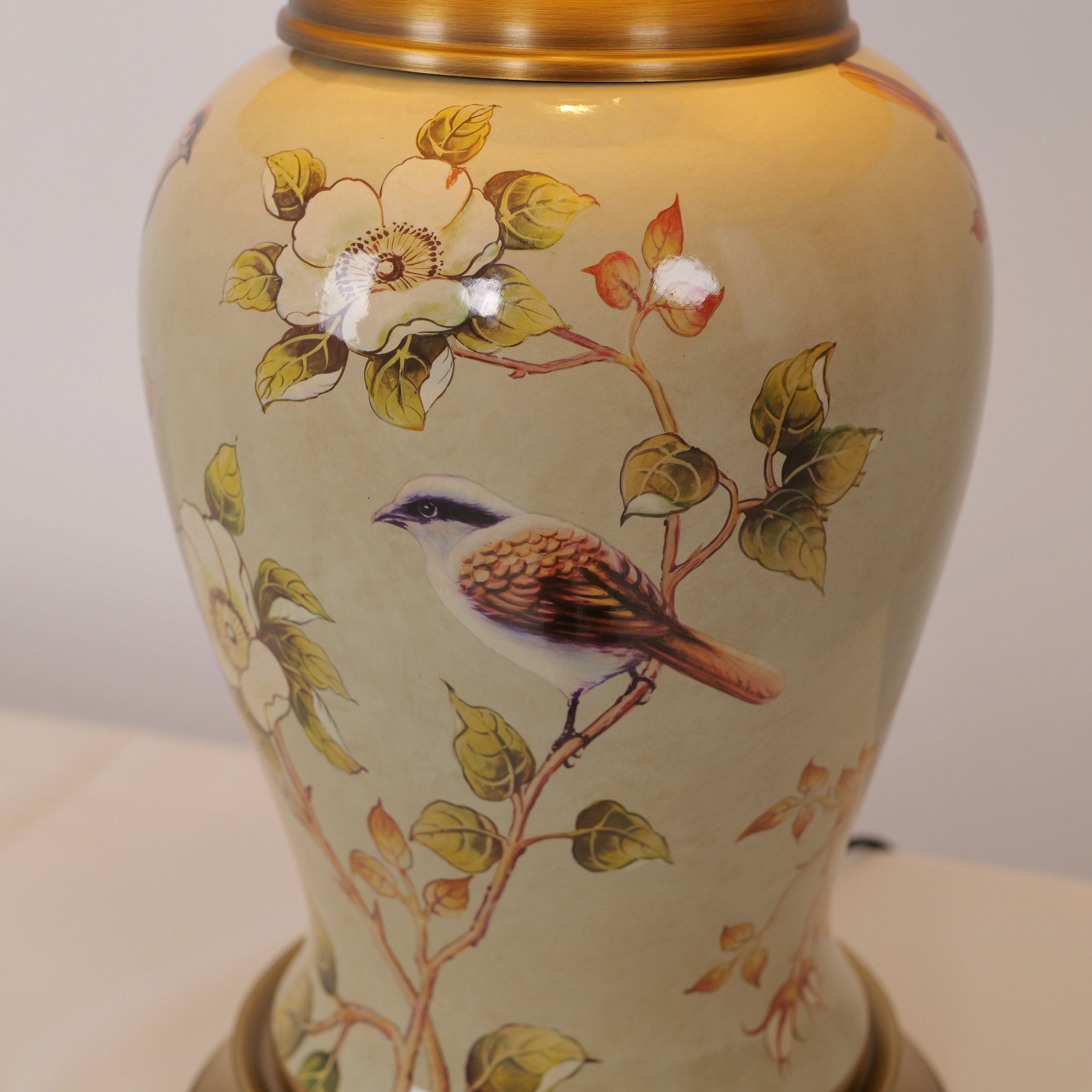 Lightsin Vintage Camellia Ceramic Table Lamp with Copper Base and Fabric Shade