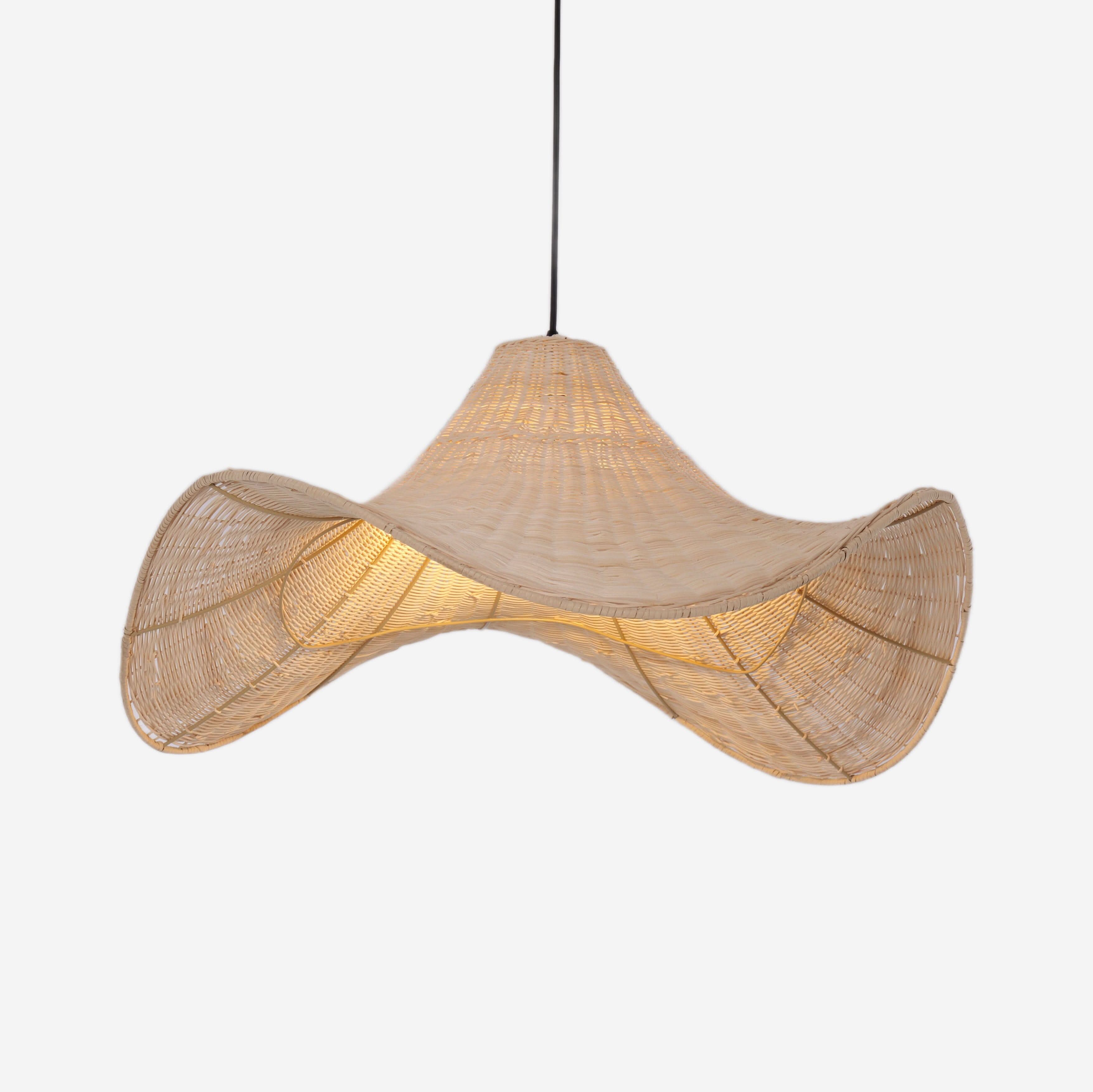 Lightsin Handwoven Rattan Pendant Light Natural & White Hat-Shaped Ceiling Light