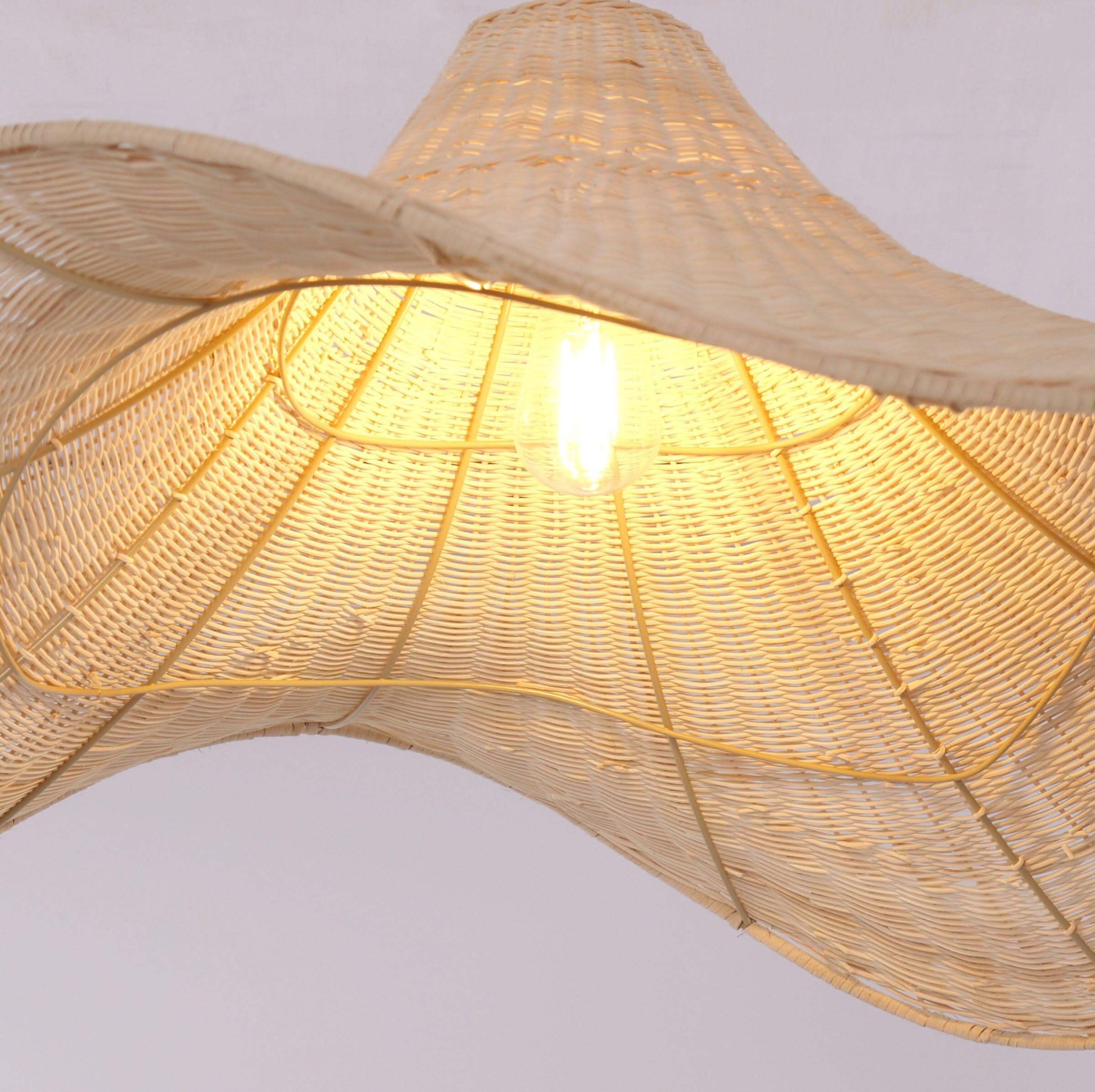 Lightsin Handwoven Rattan Pendant Light Natural & White Hat-Shaped Ceiling Light