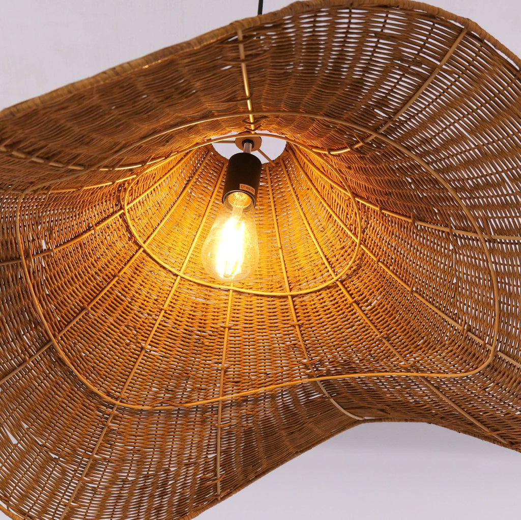 Lightsin Handwoven Rattan Pendant Light Natural & White Hat-Shaped Ceiling Light