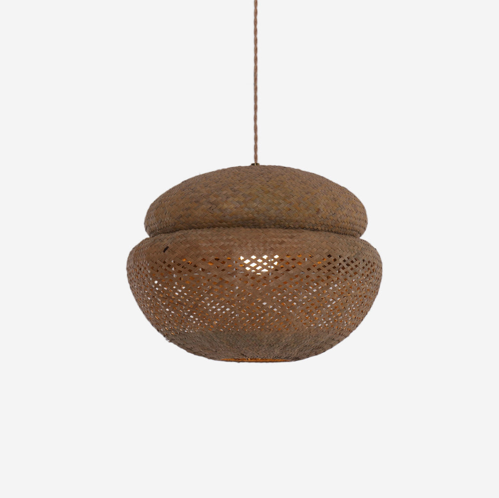 Lightsin Handwoven Natural Bulrush Pendant Ceiling Light with Pot Lid-Inspired Design