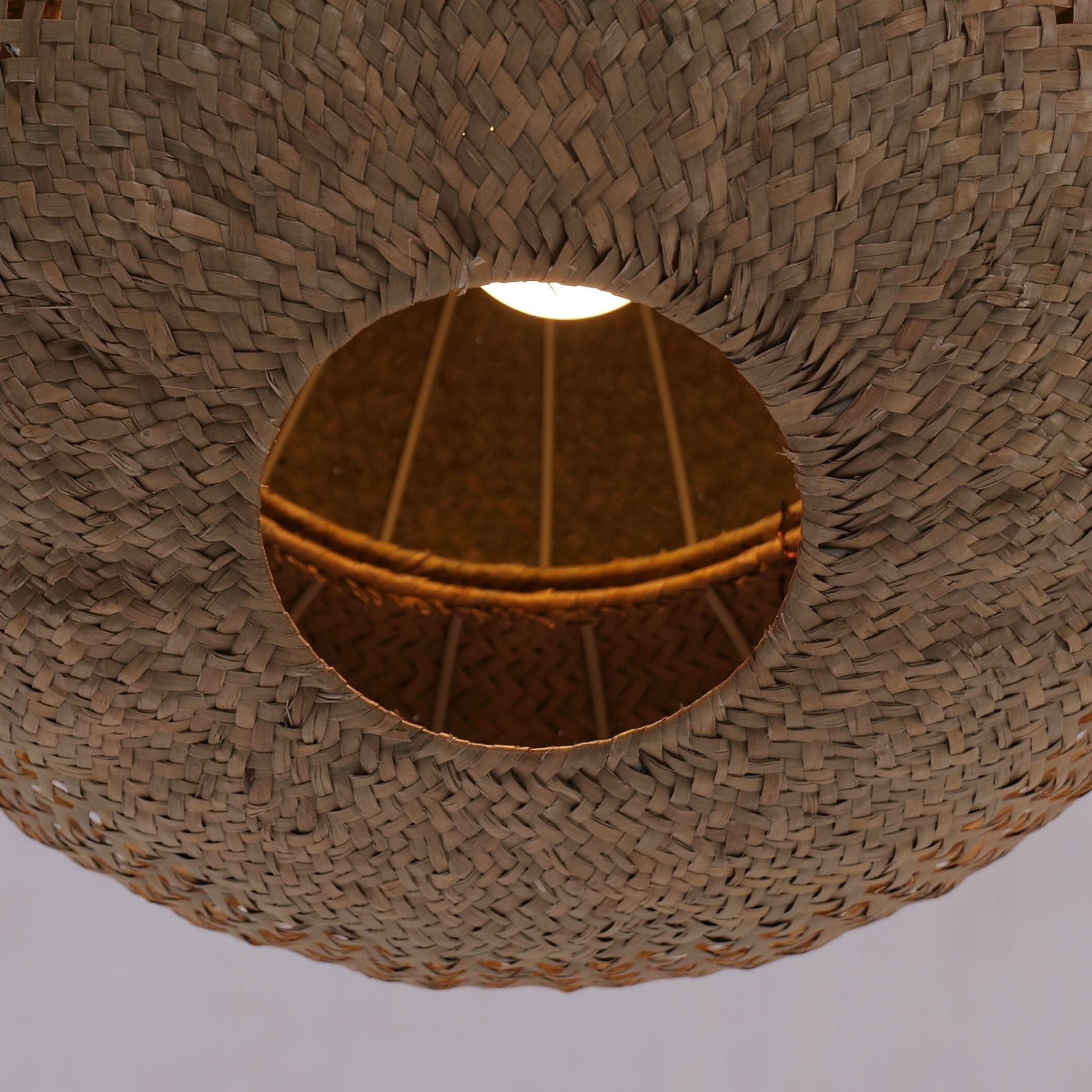 Lightsin Handwoven Natural Bulrush Pendant Ceiling Light with Pot Lid-Inspired Design