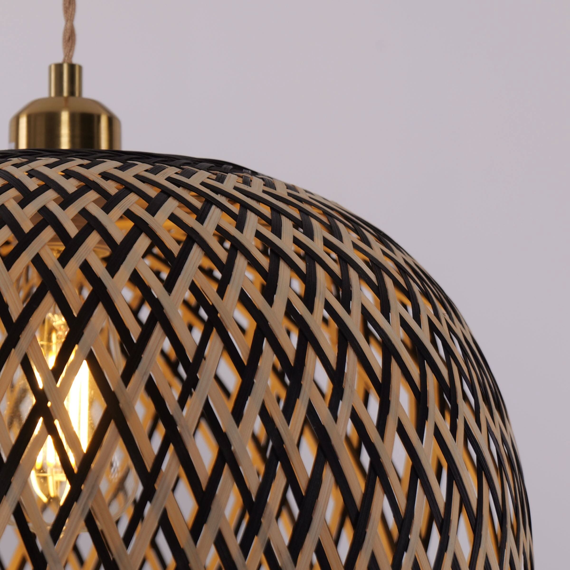 Lightsin Modern Black and Natural Bamboo Handwoven Pendant Light