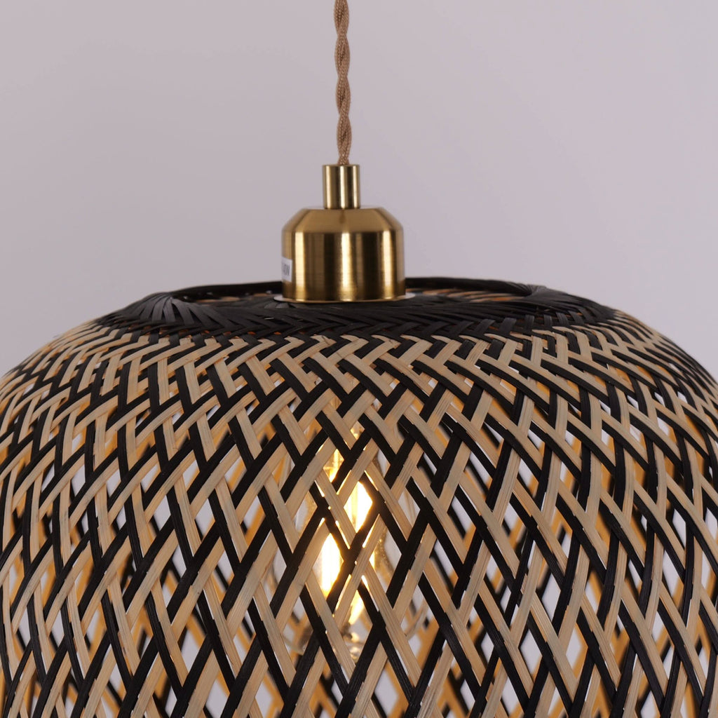 Lightsin Modern Black and Natural Bamboo Handwoven Pendant Light