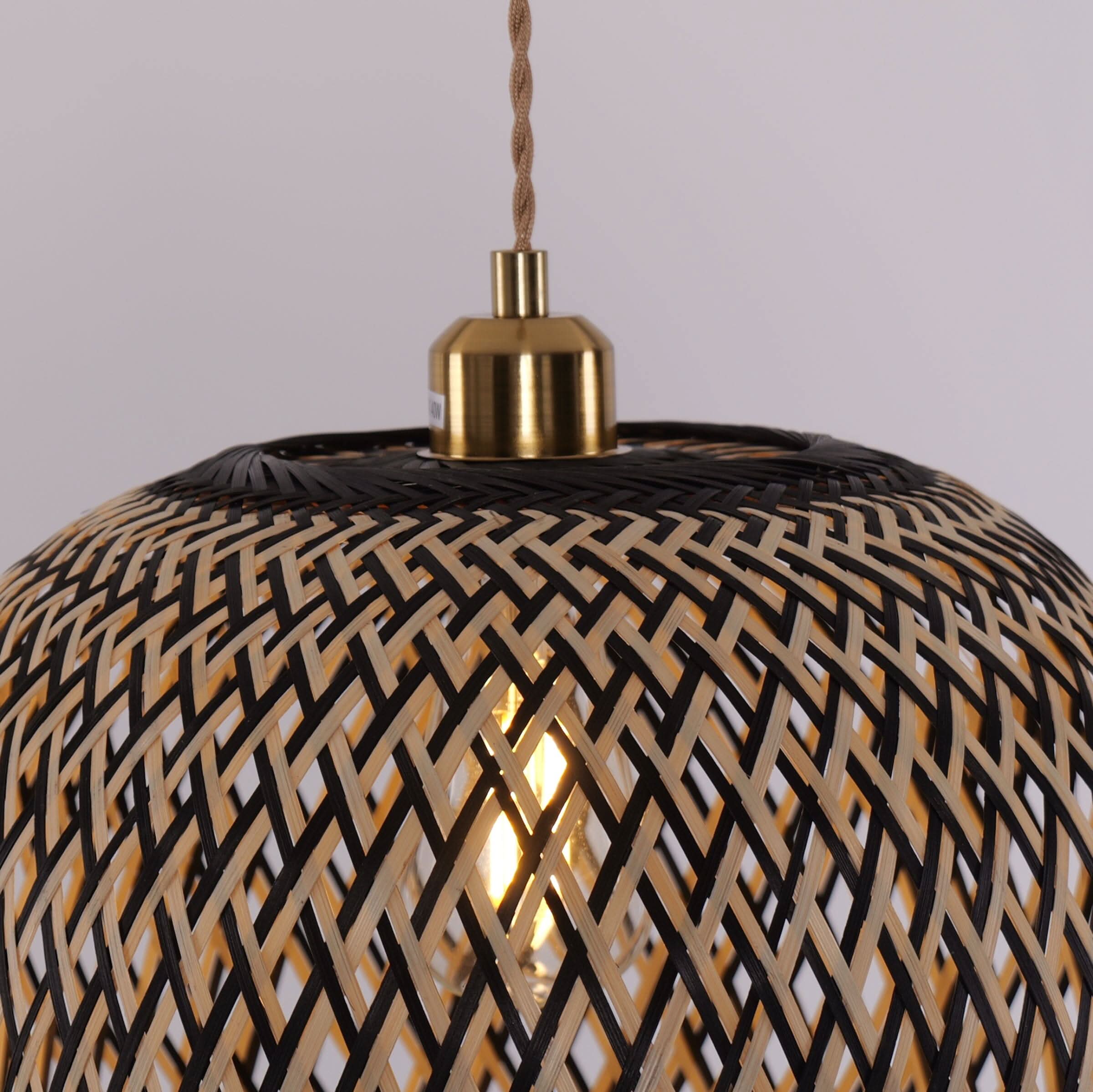 Lightsin Modern Black and Natural Bamboo Handwoven Pendant Light