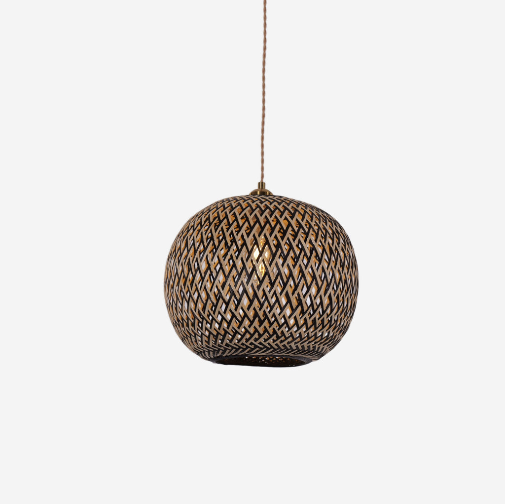 Lightsin Modern Black and Natural Bamboo Handwoven Pendant Light