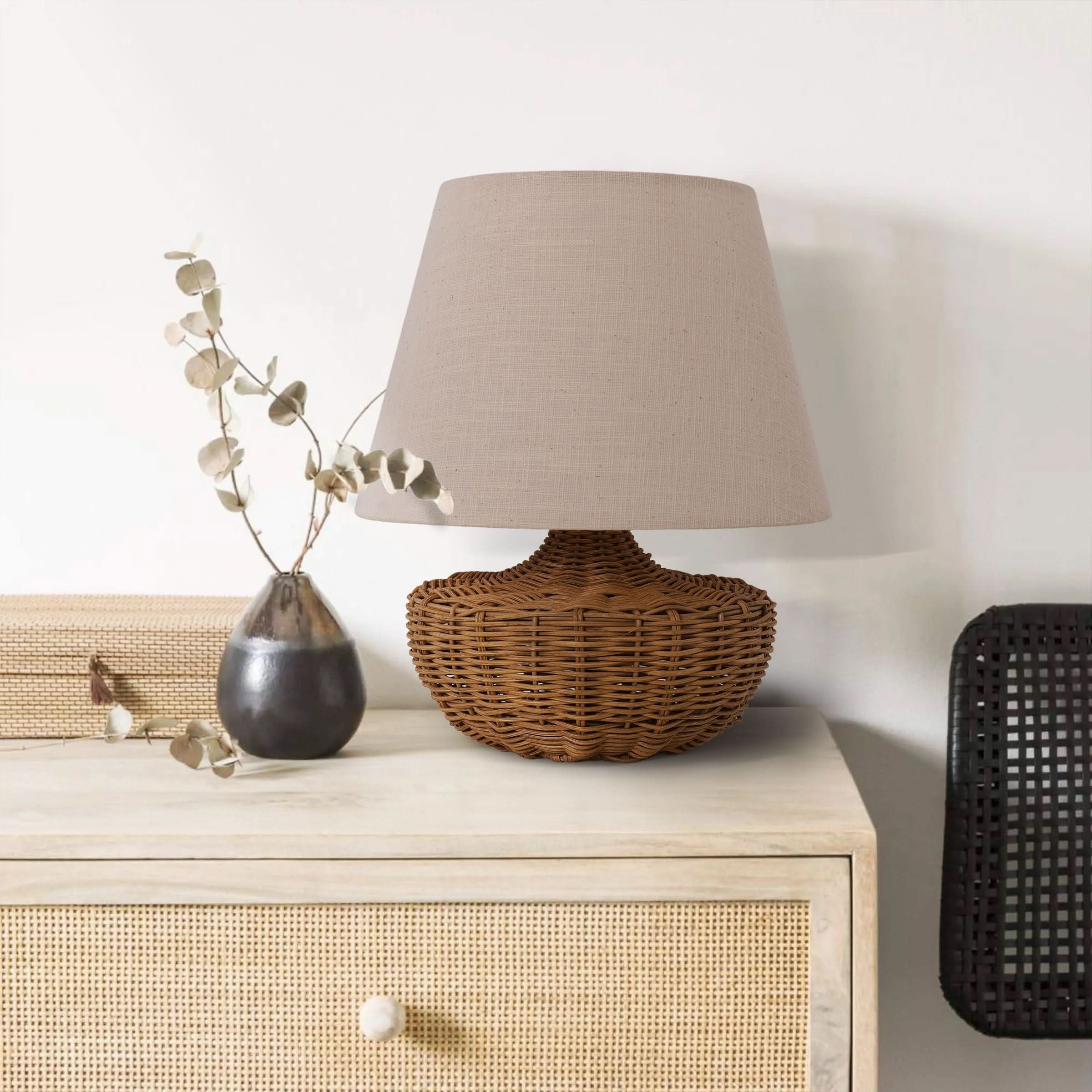 Lightsin Handwoven Rattan Table Lamp with Linen Shaded