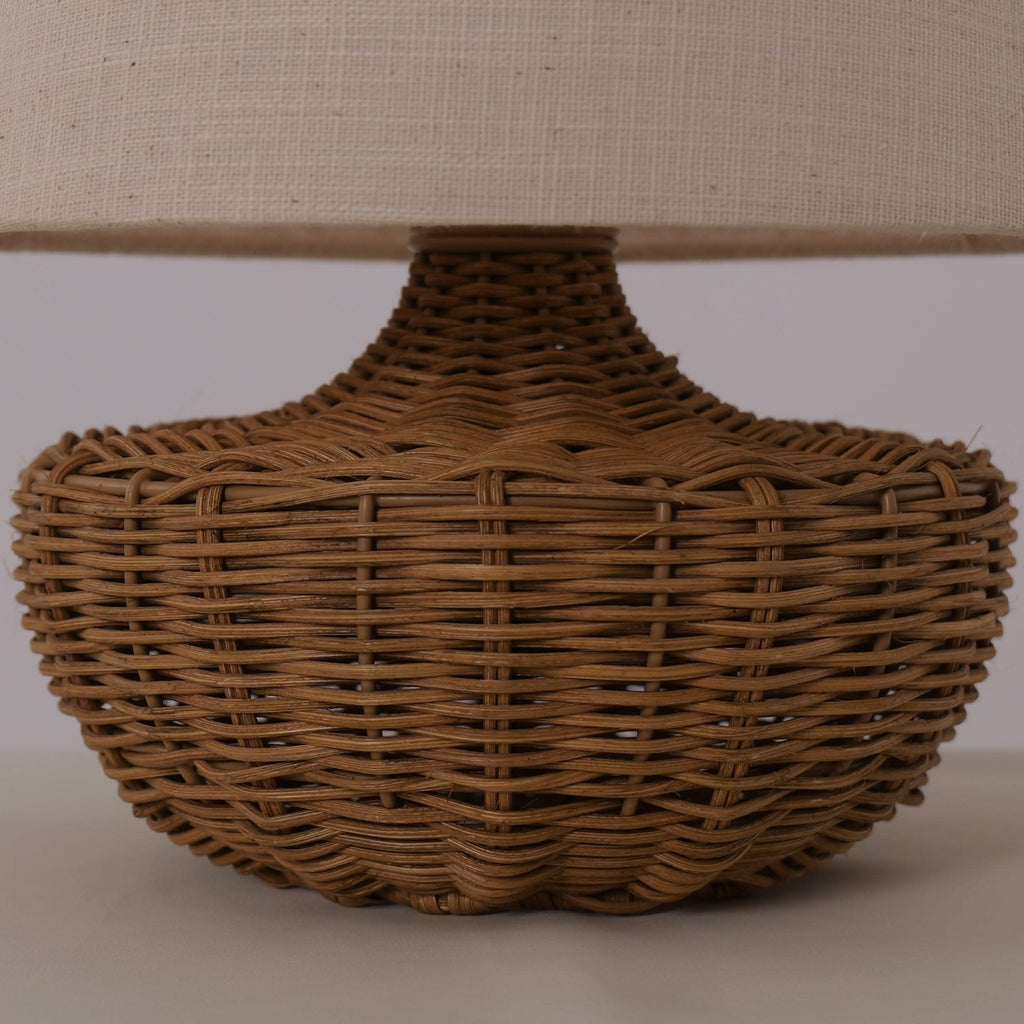 Lightsin Handwoven Rattan Table Lamp with Linen Shaded