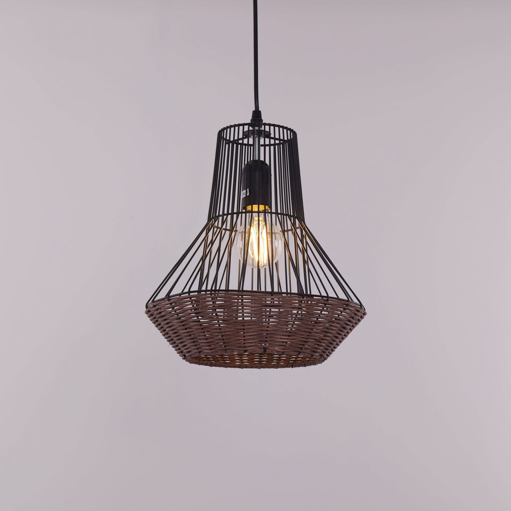 Glyph-Lightsin Geometric Rattan and Iron Pendant Light for Dining, Kitchen, and Living Rooms