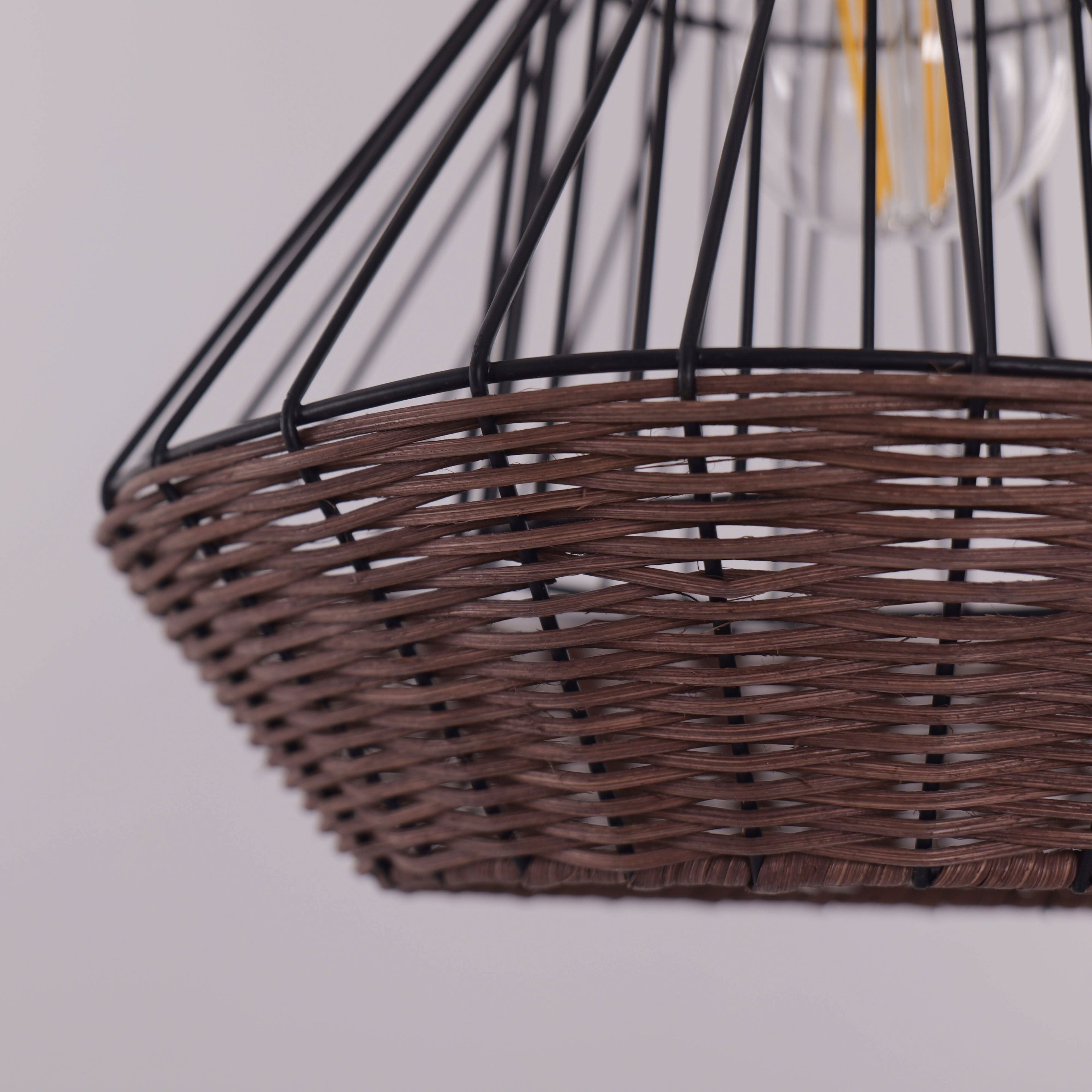 Glyph-Lightsin Geometric Rattan and Iron Pendant Light for Dining, Kitchen, and Living Rooms